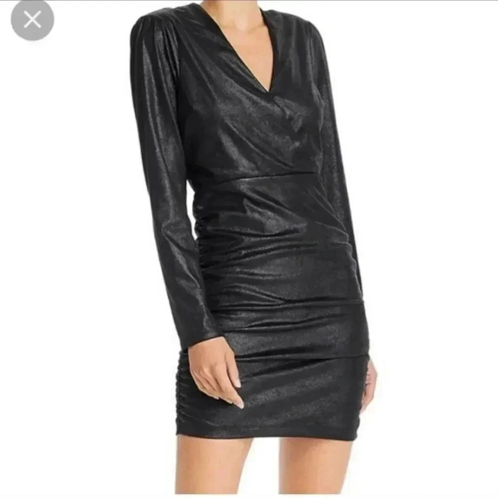 Likely Revolve Gwendolyn Ruched Long Sleeve Mini Dress Black Womens